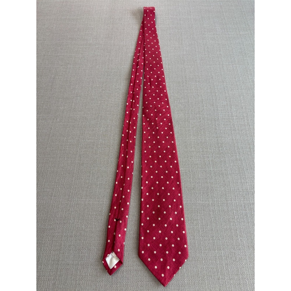 Vintage Ben Silver Charleston London 100% Linen Red White Polka Dot Tie 57"